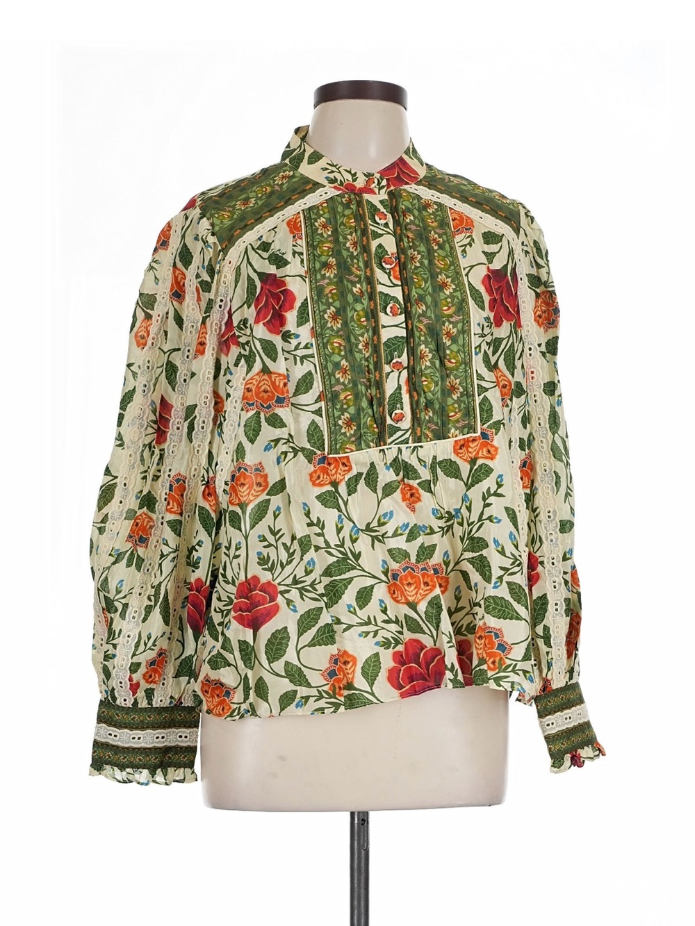 Farm Rio Garden Tapestry Sand Boho Floral Blouse Large NWT - Picture 4 of 7
